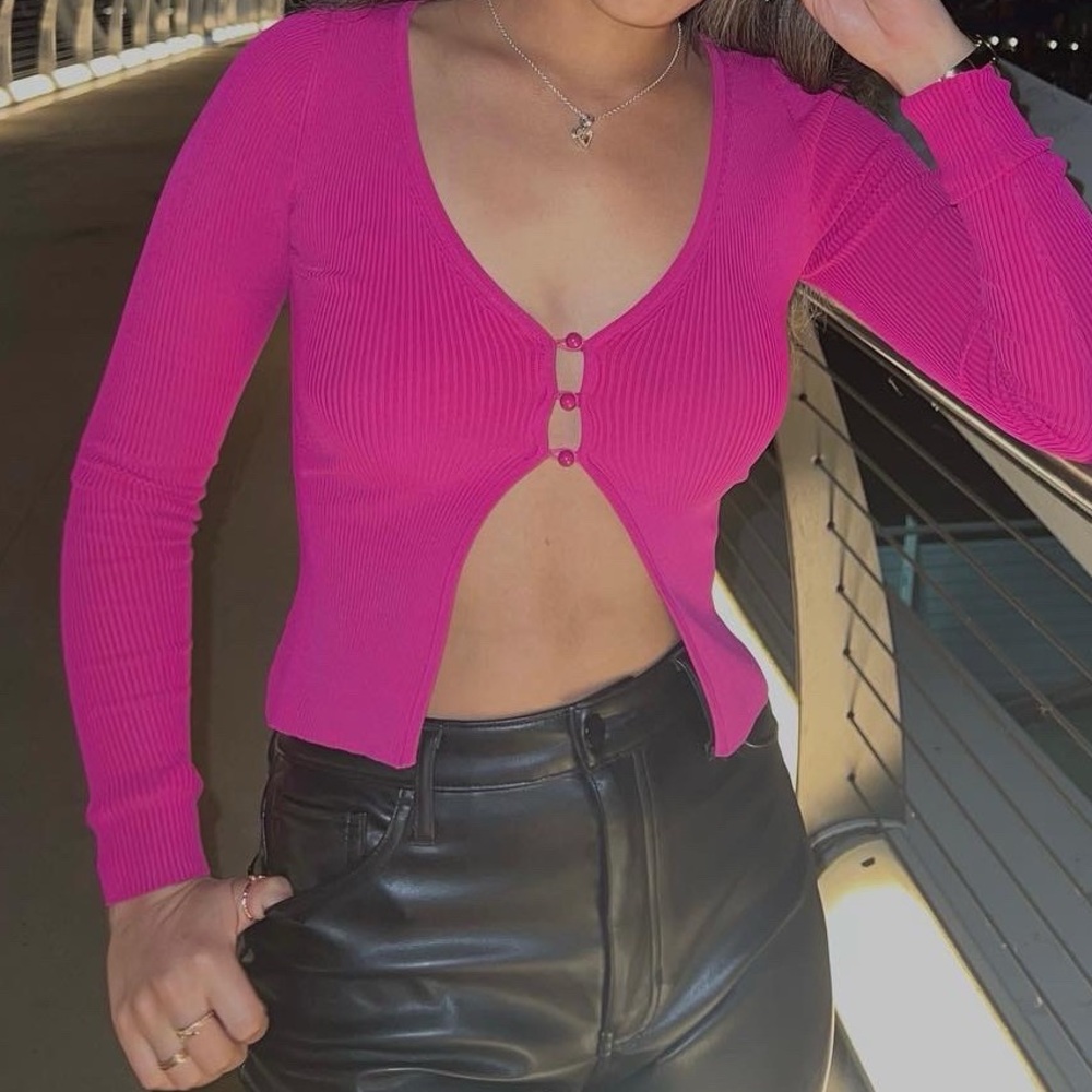 Express Fuchsia Ribbed Knit Top